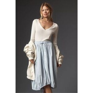 Daily Practice by Anthropologie Long Sleeve Twofer Midi Dress Sky Blue & Cream L